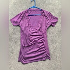 Purple V-Neck Maternity Short Sleeve Top